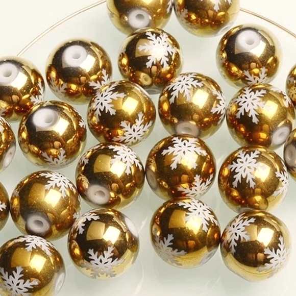 Beautiful electroplated glass bead gold ❄️ print stretch bracelet w/ tassel. - Picture 5 of 5